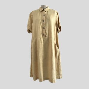 J Jill Yellow Short Sleeve Collared Linen Summer Mini Shirt Dress Womens L